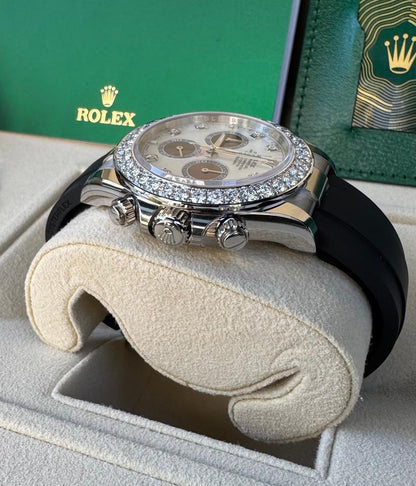 Rolex Daytona 126589RBR White Gold Diamond Mother of Pearl Dial Diamond Bezel